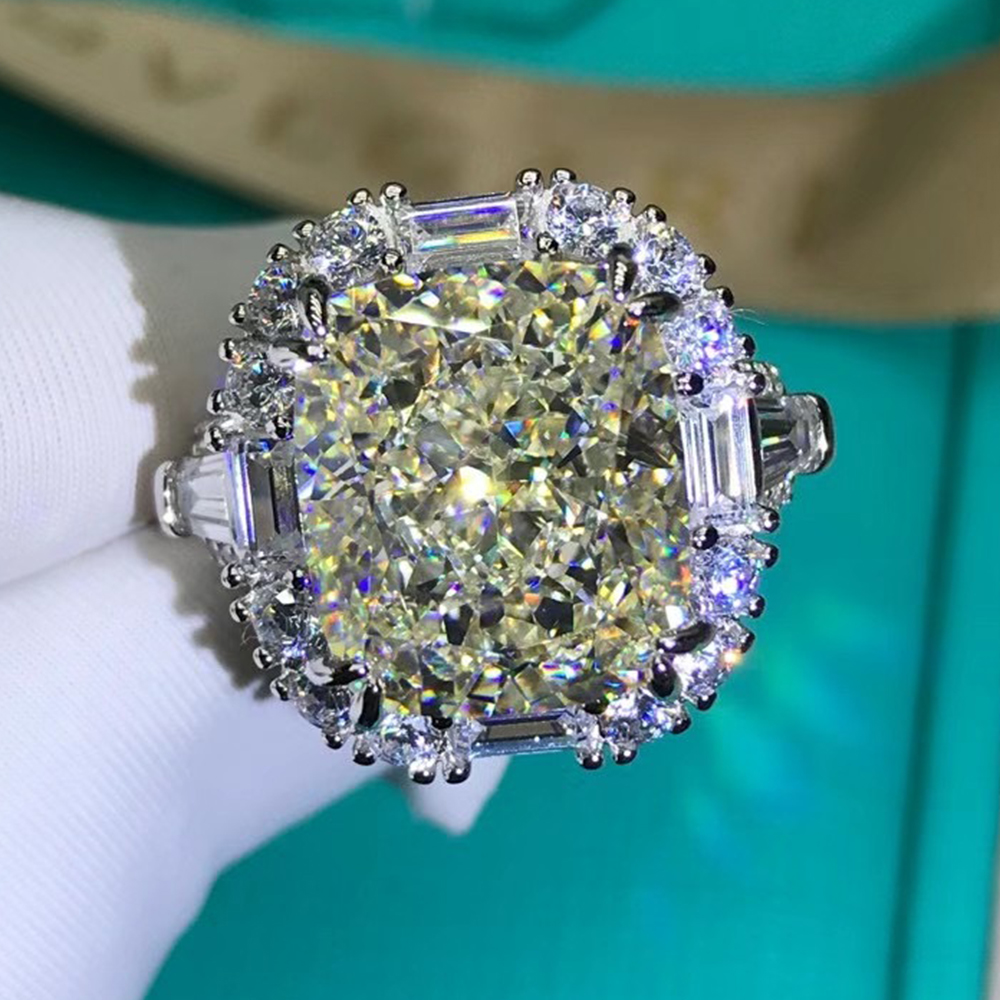 Wong Rain Luxury 925 Sterling Silver Radiant Cut Created Moissanite Gemstone Wedding Engagement Ring Fine Jewelry Wholesale · v2